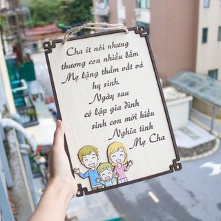 Tranh gỗ khắc laze bền đẹp câu nói Cha ít nói nhưng thương con nhiều lắm nghĩa tình cha mẹ