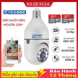 Camera yoosee wifi yoosee 8 led đuôi bóng đèn xoay 360 độ 5.0mps - 1080p bảo hành 12 tháng