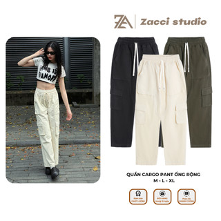 Quần Cargo Pant Kaki 300gsm ZACCI Quần Túi Hộp Nam Nữ Ống Rộng Basic QTH01