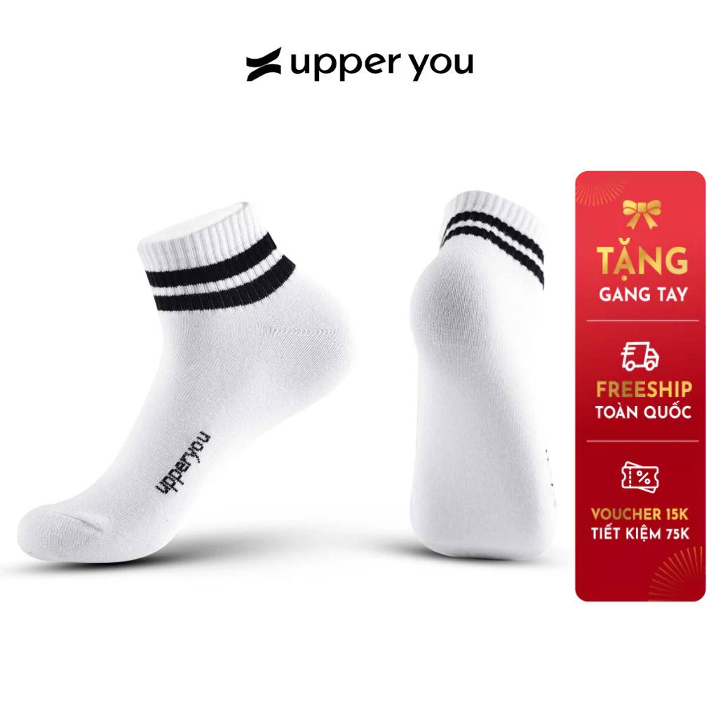 Tất Vớ Nam Nữ Cổ Ngắn Upper You Cotton Tự Nhiên Kẻ Sọc Thời Trang 2 Màu Đen Trắng Dày Dặn Êm Ái Extra Soft - Bsf2002