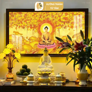 Đèn hào quang phật từ tâm, tranh trúc chỉ ngang, hào quang led, trang trí bàn thờ, đèn thờ phật, hình phật tutam-tc421