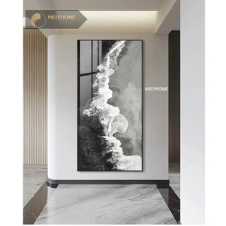 50 x 100 -Tranh Đơn Dọc Tráng Gương - Canvas Treo Tường Trừu Trượng Sơn Dầu Wabi Sabi Trắng Đen Bướm Cây Trăng Hành Lang