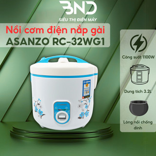 Nồi cơm điện nắp gài Asanzo RC-32WG1 lòng nồi phủ chống dính dung tích 3.2L công suất 1100W bảo hành 12 tháng