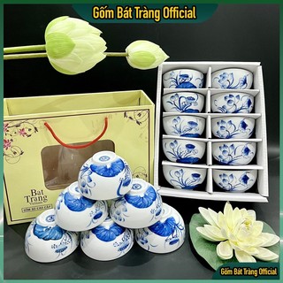 Set 10 bát ăn bát tràng cao cấp hàng loại i - bộ bát ăn cơm vẽ hoa sen - bộ chén ăn cơm bát tràng
