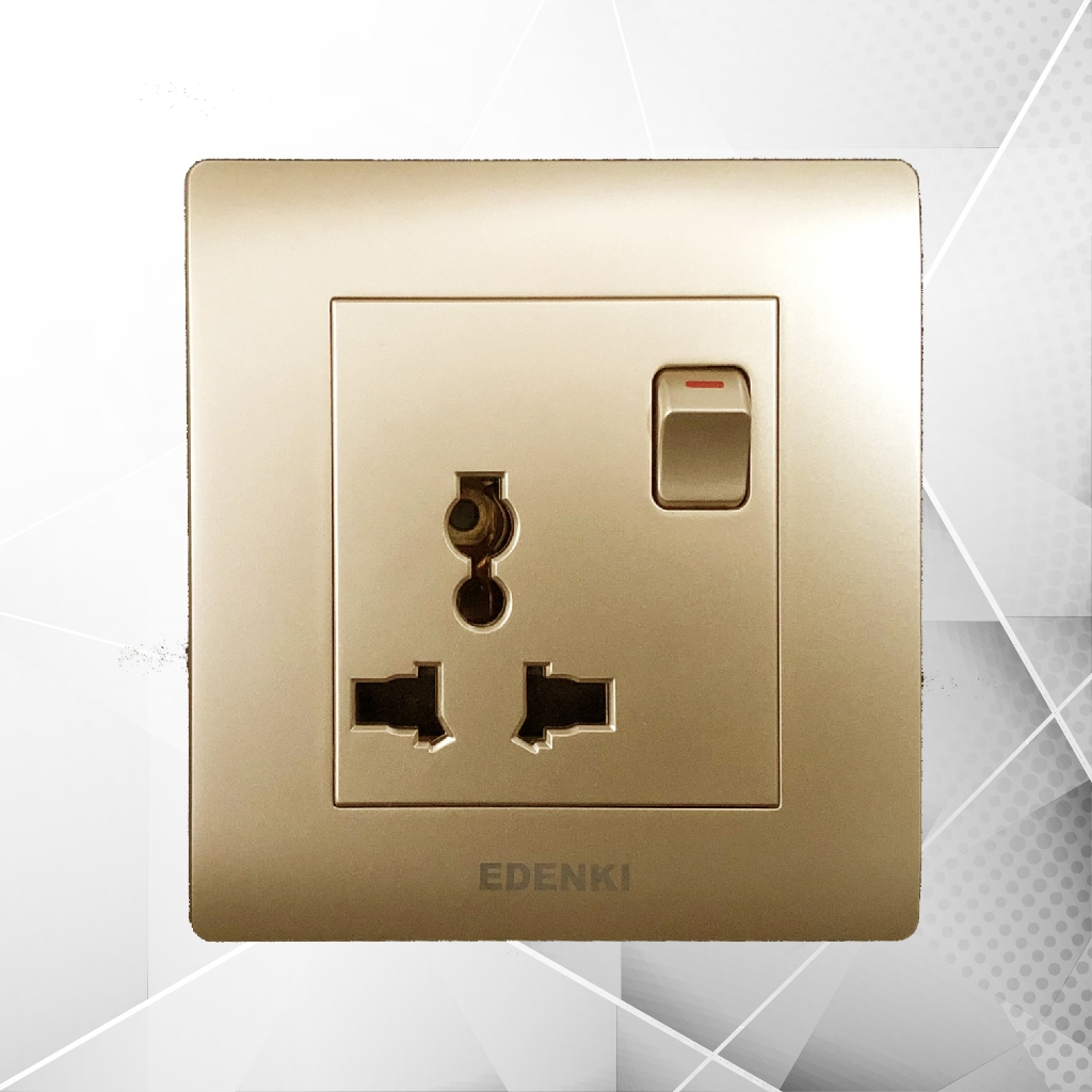 Bộ ổ cắm 3 chấu kèm công tắc Edenki Elegant Golden EE-003S-G