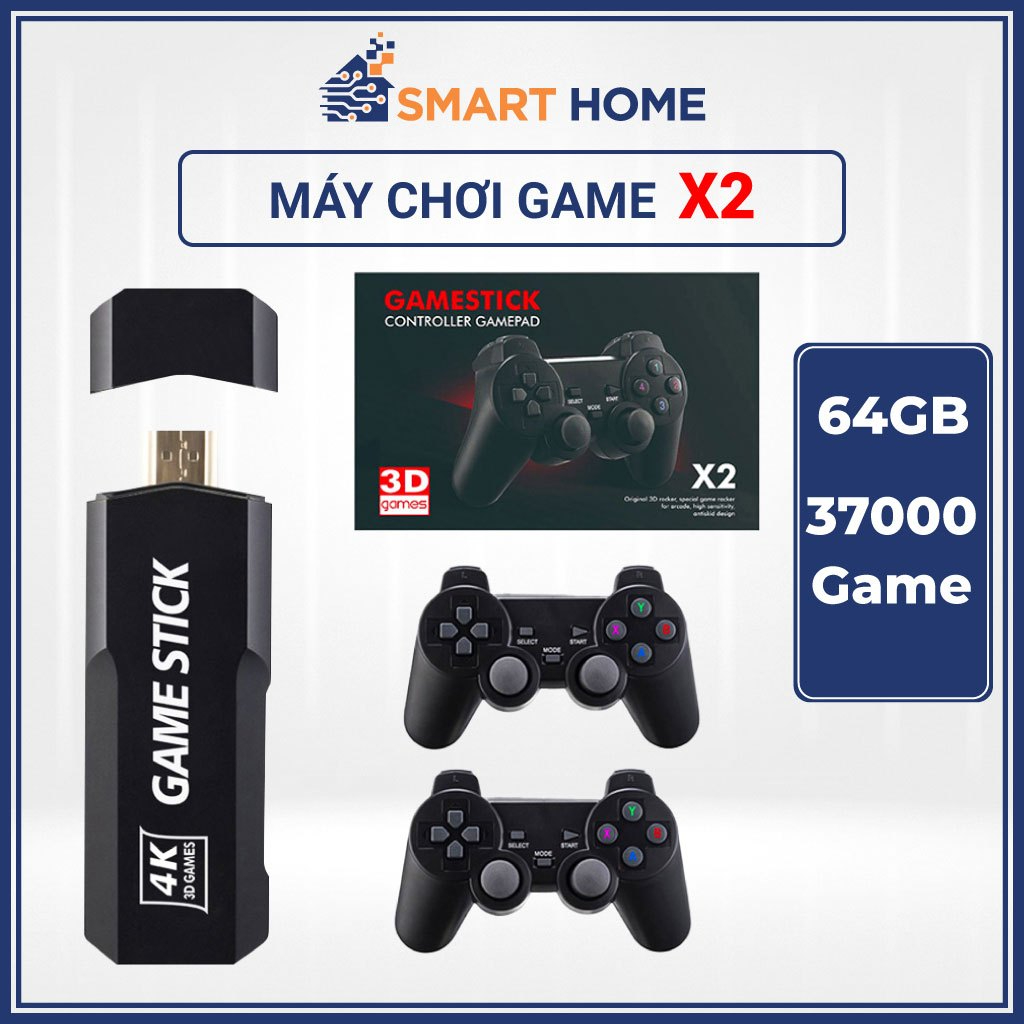 Máy chơi game không dây cầm tay Game Stick 4k Đỏ X2Pr 64GB, 37000+ game psp, ps1, 3d, đồ họa sắc nét