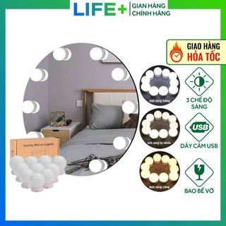 Bộ 10 Bóng Đèn Led Tăng Giảm Ánh Sáng 5 Chế Độ Gắn Gương Bàn Trang Điểm, Dán Trang Trí Gương LIFE +