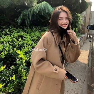 Áo khoác dạ nữ ép kèm đai dáng mangto dài hai lớp phong cách vintage Hàn Quốc Adorable20ss KAH24