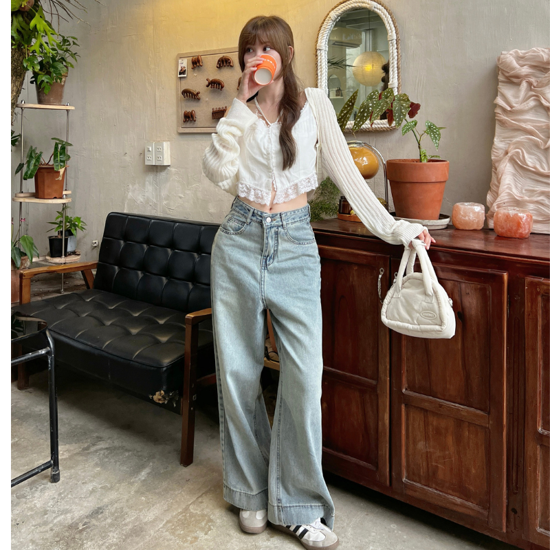 Quần jeans bò ống rộng Meisy vải denim màu xanh đậm màu xanh nhạt chất jeans mềm mặc mùa hè mát không co giãn Meisy | BigBuy360 - bigbuy360.vn