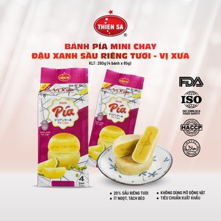 Bánh pía mini chay đậu xanh sầu riêng ít ngọt gói 4 bánh, vị xưa truyền thống 260g – Thiên Sa