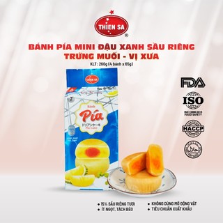 Bánh pía mini đậu xanh sầu riêng trứng muối ít ngọt gói 4 bánh, vị xưa truyền thống 260g – Thiên Sa