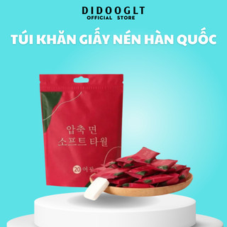Túi 20 khăn giấy nén Hàn Quốc, khăn rửa mặt lau tay dạng viên nén mang đi du lịch, công tác tiện dụng - Didooglt