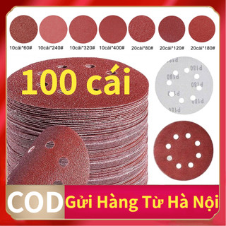 100 tờ giấy nhám tròn 125mm đủ số grit giấy nhám đĩa 5 inches đế dán số 80 đến 400 - đường kính máy chà tường