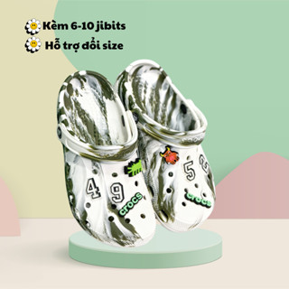 Dép Crocs Màu Loang Xanh Rêu Unisex | Kèm 6 jibits