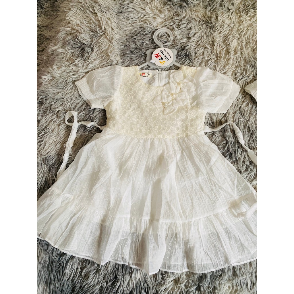 10-36kg Đầm babydoll trắng - đầm công chúa trắng - váy bé gái vải tơ mềm đi biển đẹp Thokids2023