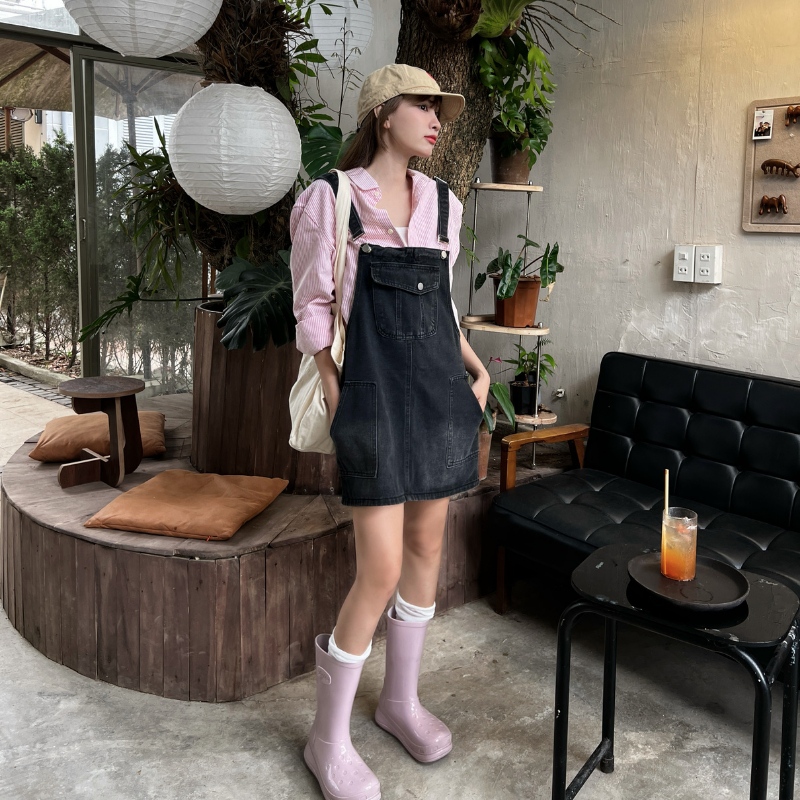 Váy yếm Jeans nữ vải không co giãn chất jeans mềm mặc mùa hè màu khói phong cách Hàn Quốc Meisy | BigBuy360 - bigbuy360.vn