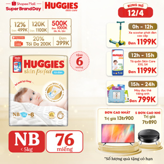 BU Tã bỉm dán sơ sinh Huggies Skin PerfectNB 70+6 miếng với 2 vùng thấm