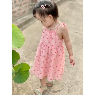 Váy 2 dây vải tơ nhăn trái tim mát ,mềm cho bé 8-21kg 24v50