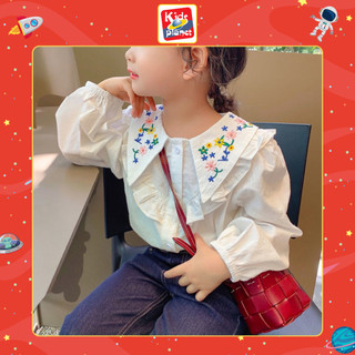 Áo Sơ Mi Trắng Dài Tay Rộng Cổ Thêu Hoa Cho Bé Gái Nặng 10-35Kg, Cao 90-150Cm N00922 & N01249