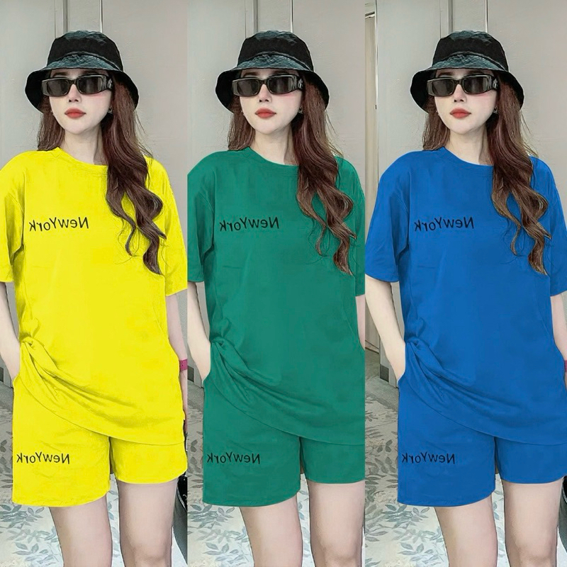 SET BỘ NỮ SHORT COTTON  THÊU LOGO CAO CẤP