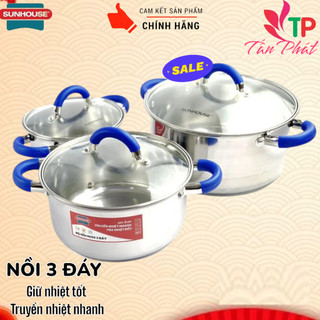 Bộ nồi inox bếp từ 5 đáy sunhouse (16-20-24cm) DÙNG TRÊN MỌI LOẠI BẾP