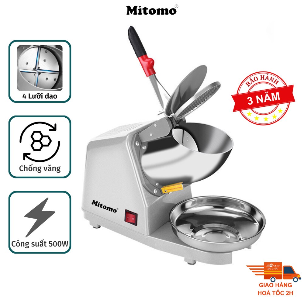 Máy xay đá bào, đá tuyết mịn 4 lưỡi, 2 nắp Mitomo MBD - 500 MAX - HÀNG CHÍNH HÃNG .