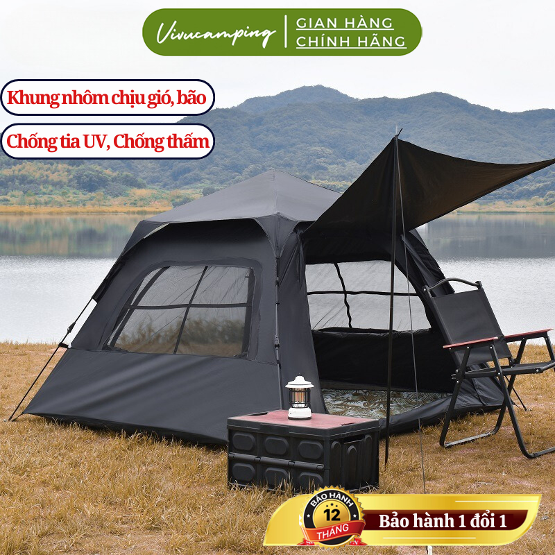 Lều Cắm Trại Camping Tự Bung Chống Nước Chống Tia UV Cho 4-6 Người, Lều Dã Ngoại Gấp Gọn Du Lịch