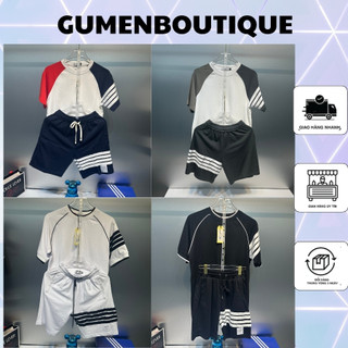  Bộ Quần Áo Thôm Phối Màu Bốn Vạch Cực Phong Cách - Bộ Cộc Nam Thôm Tay Hai Màu Sọc Kiểu Dáng Thời Trang Hot Hit