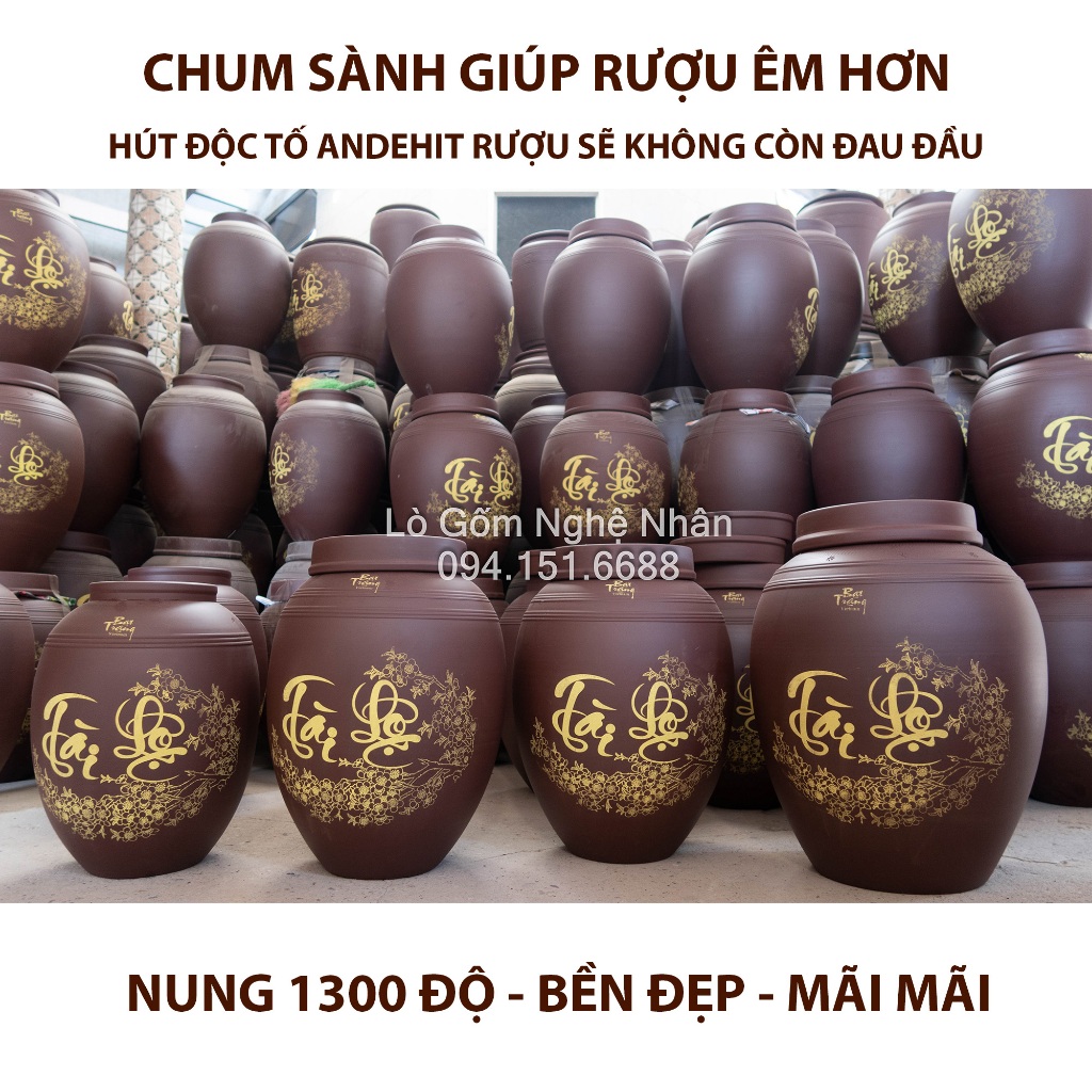 Chum Sành Ngâm Rượu - Hũ Gạo Gốm Bát Tràng KHÔNG MEN 5 lít, 10 lít và 20 Lít Tài Lộc Hãng Kỹ