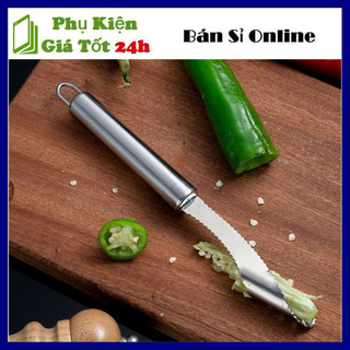 Dụng cụ tách hạt khổ qua, trái cây, rau củ bằng inox sáng bóng.cán cầm dài. Dụng cụ tách hột tiện dụng cho nhà bếp