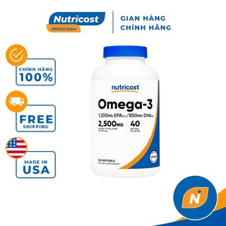 NUTRICOST OMEGA 3 2500 MG - Dầu Cá Cô Đặc,  Phát Triển Tr í N ão, Tăng C ường Sức Khỏe 120 Viên gel