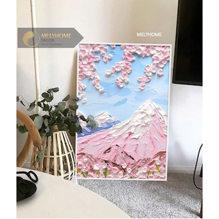 Tranh Đơn Lẻ Treo Tường Canvas Cao Cấp Dễ Thương Phong Cảnh Màu Pastel Hồng Xanh Núi Phú Sĩ Như Kem 3D Decor Bàn Làm Việ