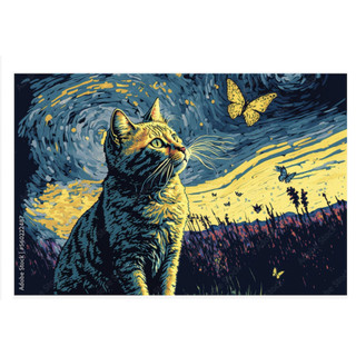 60 x 90cm-10 Mẫu Tranh Treo Tường Canvas CAO CẤP Vẽ AI Sơn Dầu Mèo Danh Hoạ Van Gogh Decor Phòng Ngủ Khách Sạn-MELYHOME