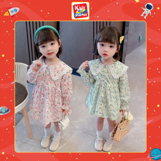 Váy hoa nhí dài tay nhiều màu phối ren cổ cho bé gái (N00750)