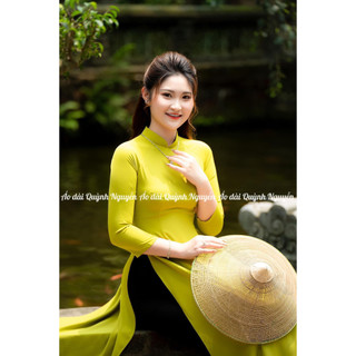 Xả Áo dài lụa Mỹ 2 tà xanh cốm mềm mại