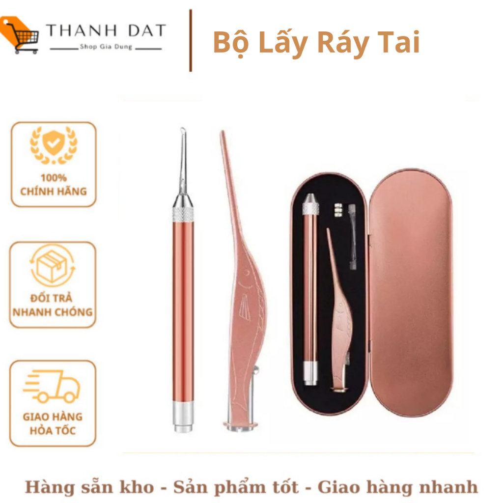 Bộ Lấy Ráy Tai Cao Cấp Có Đèn Hồng