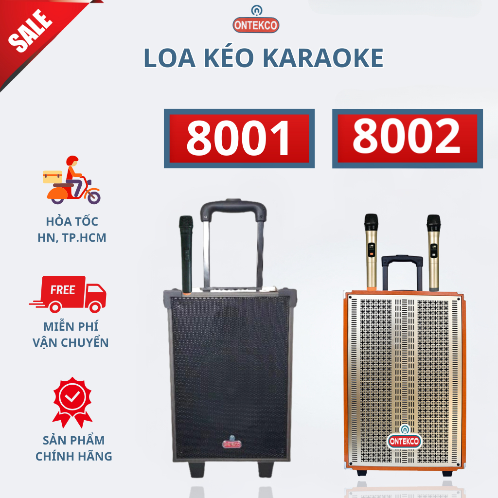 Loa kéo ONTEKCO 8001|8002 kết nối bluetooth, nghe nhạc cực đã, tặng kèm micro hát karaoke siêu hay
