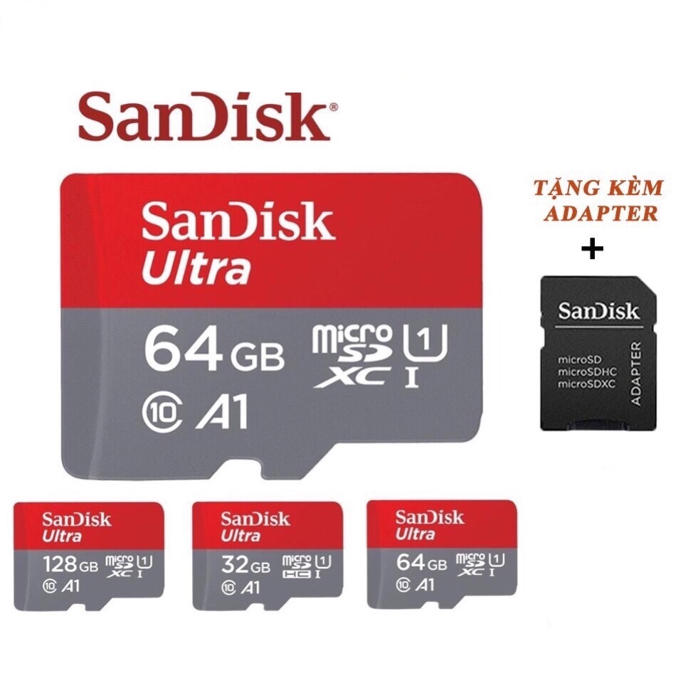 Thẻ nhớ sandisk 64GB / 32GB / 16GB / 8GB, 128GB, Thẻ nhớ microSD tốc độ cao Class 10 Ultra 100MB/s