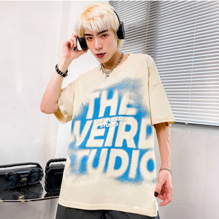 Áo thun cổ tròn in chữ The Weird, Áo phông chất cotton from dấng rộng unisex
