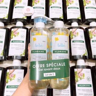 Set Sữa Tắm Gội Cho Bé Klorane Bebe Gel Lavant Doux 2 chai 500ml