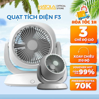 Quạt tích điện mini F3 để bàn 3 cấp độ, quạt tích điện cầm tay xoay 120 độ thông minh Hatola