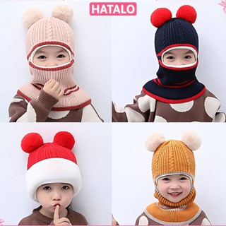 Mũ len cho bé trai gái mùa đông hai quả bông trùm đầu HATALO dễ thương đẹp kèm khăn hàng hiệu giữ ấm