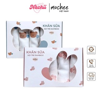 Khăn sữa Mochee sợi tre cho bé 30x30cm họa tiết gấu vải xô organic