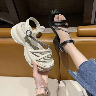 Sandal nữ tăng chiều cao 6cm quai đan chéo gót chun siêu nhẹ