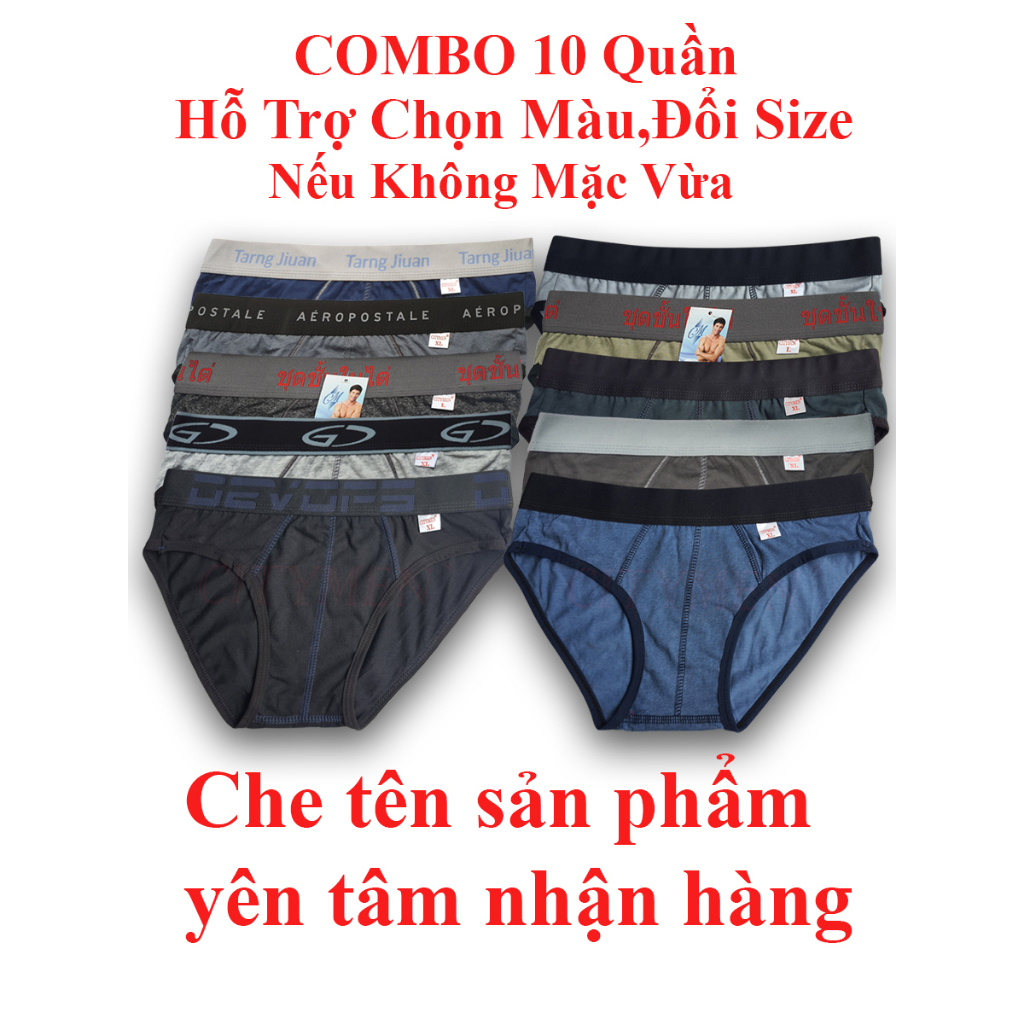 Combo 10 quần sịp nam nhiều lưng, quần lót nam cotton thấm hút tốt, ship nam thoáng mát - MULTI2C