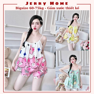 [BIGSIZE] Đồ Ngủ Nữ 2 Dây Thiết Kế Mát Mịn Chất Liệu Gấm Xước, Latin Jerry Home