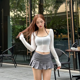 Chân váy vải lật vạt khóa