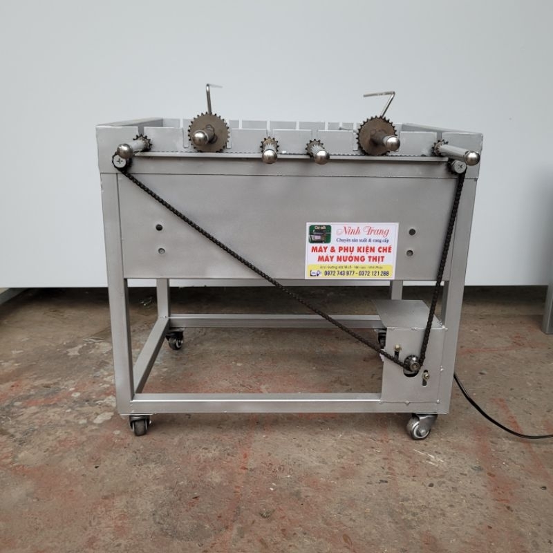Máy nướng thịt, chả, gà, vịt quay tự động 8 xiên - Bếp nướng than hoa, tặng kèm 8 xiên đơn và 2 xiên 3 càng  inox