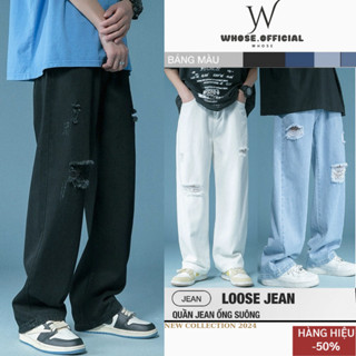 Quần jean baggy nam rách WASH trắng đen 2 gối gấu ống suông rộng chất vải bò cao cấp RG01 Ullzang hàn quốc