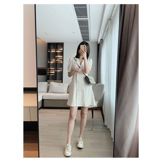 [USED_#49K] VÁY MÀU BE CỔ VEST